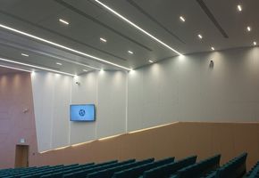 Панели из HPL компакт-пластика в проекте Обшивка потолков и стен в конференц-зале